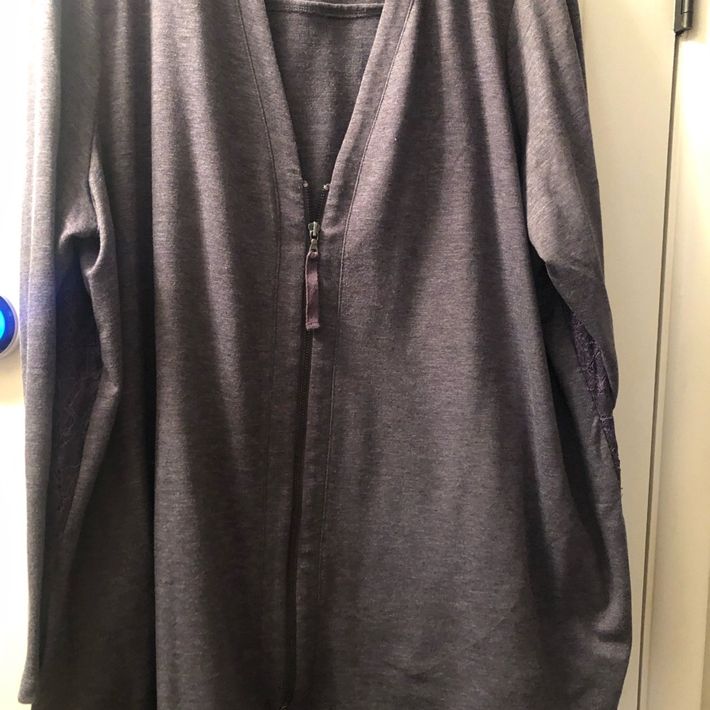 LOGO by Lori Goldstein Purple Zip Front Cardigan